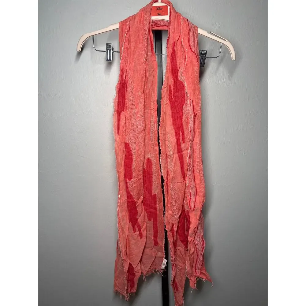 Eileen Fisher Gauze Scarf Lightweight Camo Abstract Peach Pink Rectangle Wrap
